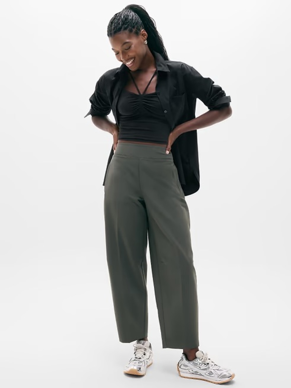 Athleta Endless High Rise Athleisure Cropped Pants Green Size 16